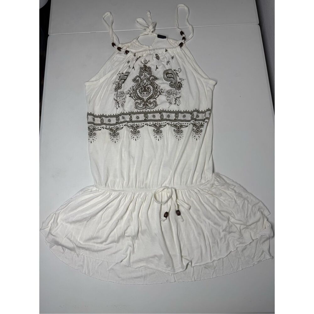 Lascana White Black Print Mini Dress Swim Cover Up Casual Dress Sz 10 See Notes